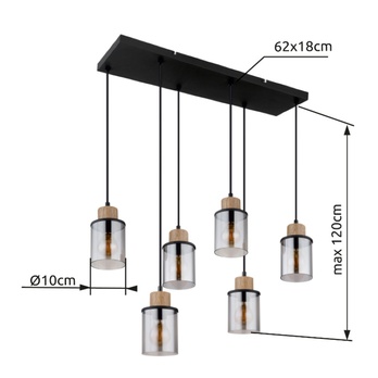 Závesné svietidlo REID 4 čierna/dymové sklo 5