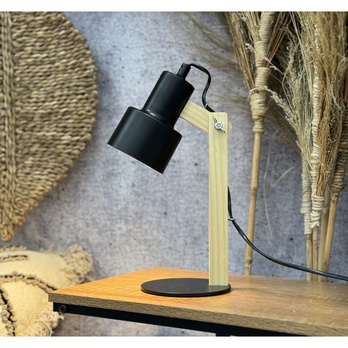 Stolná lampa RHETT svetlé drevo/čierny kov 2