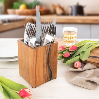 Stojan na kuchynské náčinie RIVER akácia/živica 1