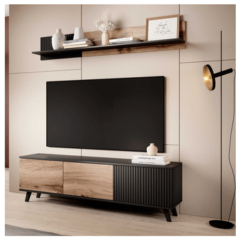 Nástenná polica RONDUM dub wotan/čierna, 180 cm 1