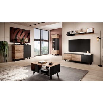 Vitrína RONDUM dub wotan/čierna 3