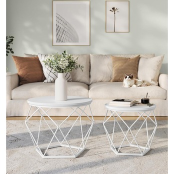 Sada 2 ks prístavných stolíkov ROUND biela 1