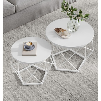 Sada 2 ks prístavných stolíkov ROUND biela 2