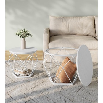 Sada 2 ks prístavných stolíkov ROUND biela 3