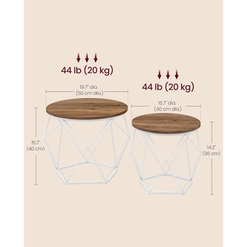 Sada 2 ks prístavných stolíkov ROUND biela/hnedá 5