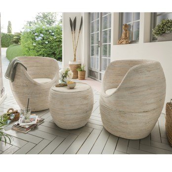 Záhradná zostava ROUND biely ratan/krémová 1