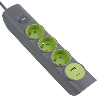 Predlžovací kábel s vypínačom RPC 73 sivá, 3 zásuvky, 1x USB-A, 1x USB-C, dĺžka 1,4 m 1