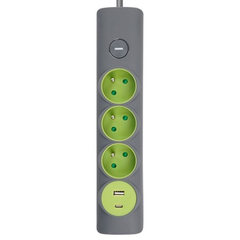 Predlžovací kábel s vypínačom RPC 73 sivá, 3 zásuvky, 1x USB-A, 1x USB-C, dĺžka 1,4 m 2