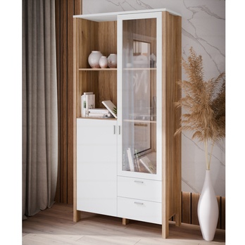 Vitrína SAITAMA R dub mauvella/sivá 1