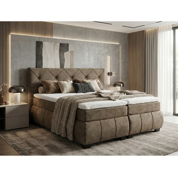 Polohovacia posteľ s matracom a topperom SALENA hnedosivá, 160x200 cm 1