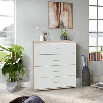 Komoda SALVA 4 biela/dub sonoma 1