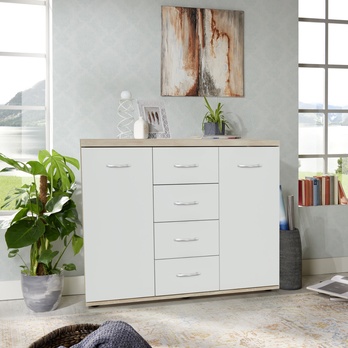 Komoda SALVA 5 biela/dub sonoma 1