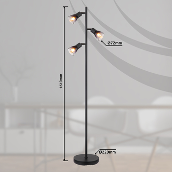 Stojacia lampa SATELLA čierna/dymové sklo 6