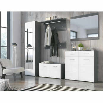 Lavica s úložným priestorom SAVIO biela vysoký lesk/dymová sivá 1