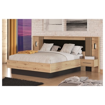 Posteľ s nočnými stolíkmi SCALA dub artisan/čierna, 160x200 cm 1