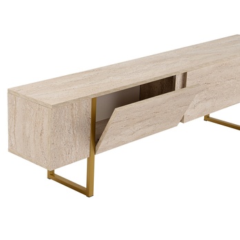 TV stolík SERENITY travertín/zlatá 3