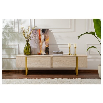 TV stolík SERENITY travertín/zlatá 6