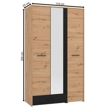 Šatníková skriňa SHALINI II dub artisan/čierna 5