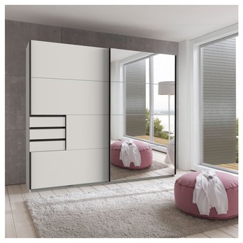 Šatníková skriňa so zrkadlom SHANIA I biela/čierna 1