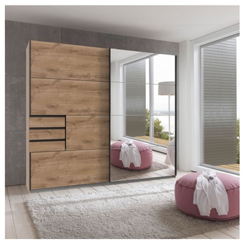 Šatníková skriňa so zrkadlom SHANIA I dub 1