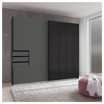 Šatníková skriňa SHANIA II grafitová/čierne sklo 1