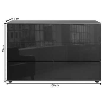 Komoda SHANIA X grafitová/čierne sklo, 6 zásuviek 1