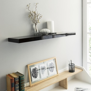 Nástenná polica SHELVY čierna vysoký lesk, šírka 80 cm 1