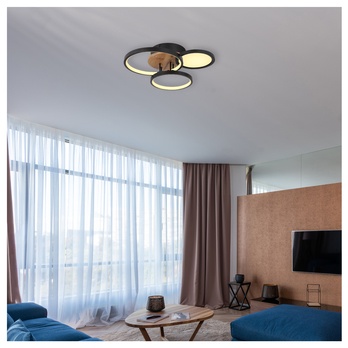 Stropné LED svietidlo SID čierna/drevo 1