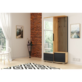 Predsieňová zostava SORENTO dub craft/čierna/zrkadlo, ľavá 1