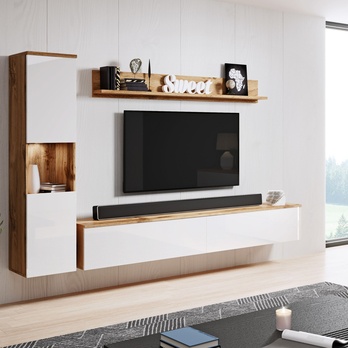 Obývacia stena SORIA dub wotan/biela lesklá 1