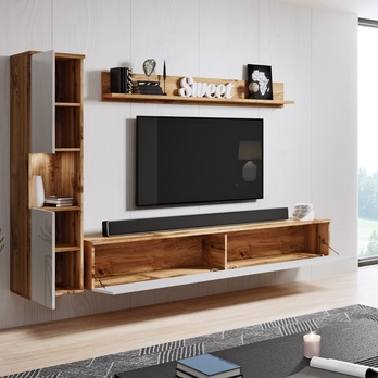 Obývacia stena SORIA dub wotan/biela lesklá 2