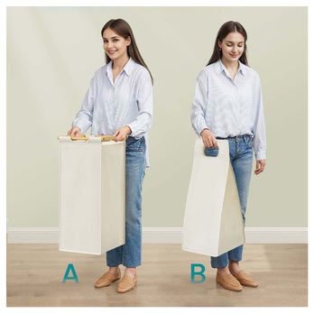 Kôš na bielizeň SORTER biela/bambus 2