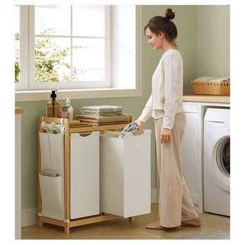 Kôš na bielizeň SORTER biela/bambus 1