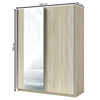 Šatníková skriňa so zrkadlom SPLIT dub sonoma, šírka 150 cm 4