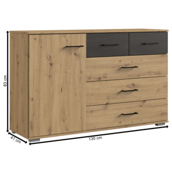 Komoda STACIE grafit/dub artisan, šírka 130 cm 3