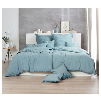 Posteľná bielizeň STONEWASHED sivozelená, 2 ks 80x80 a 200x200 cm 1