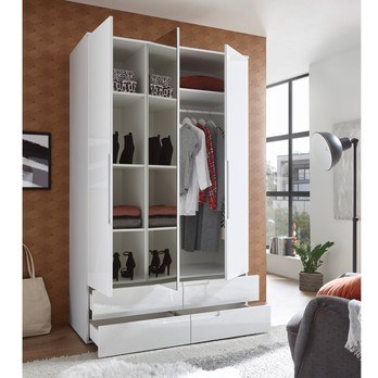 Šatníková skriňa TEAGAN 1 biela/biela vysoký lesk 3