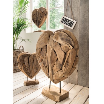 Dekorácia srdce TEAK HERZ prírodná, výška 30 cm 1