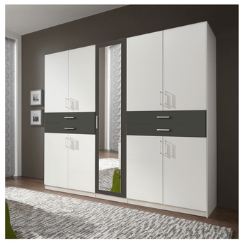 Šatníková skriňa so zrkadlom TERENCE biela/grafitová 1