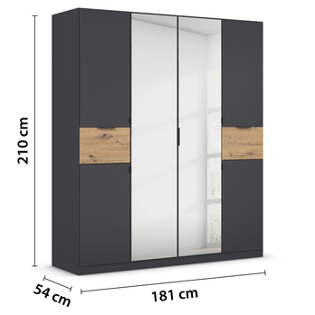 Šatníková skriňa TICAO II metalická sivá/dub artisan, šírka 181 cm 4