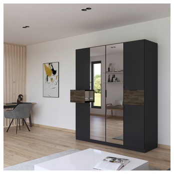 Šatníková skriňa TICAO II metalická sivá/dub atlantic tmavý, šírka 181 cm 1