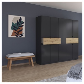 Šatníková skriňa TICAO III sivá metalická/dub artisan, šírka 226 cm 1