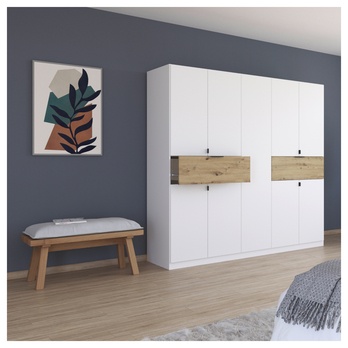 Šatníková skriňa TICAO III alpská biela/dub artisan, šírka 226 cm 1