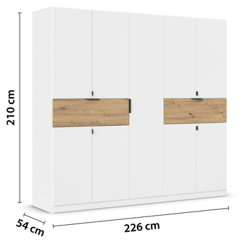 Šatníková skriňa TICAO III alpská biela/dub artisan, šírka 226 cm 5