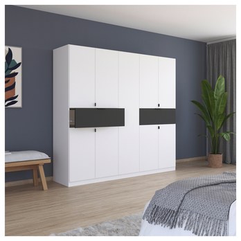 Šatníková skriňa TICAO III alpská biela/sivá metalická, šírka 226 cm 1