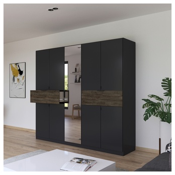 Šatníková skriňa TICAO IV metalická sivá/dub atlantic tmavý, šírka 226 cm 1