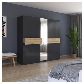 Šatníková skriňa TICAO IV metalická sivá/dub artisan, šírka 226 cm 1