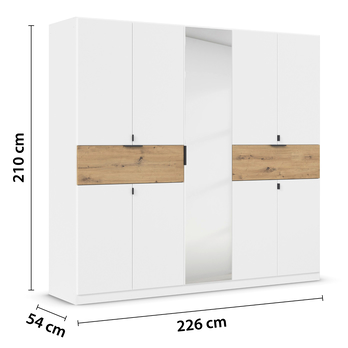 Šatníková skriňa TICAO IV alpská biela/dub artisan, šírka 226 cm 4