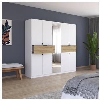 Šatníková skriňa TICAO IV alpská biela/dub artisan, šírka 226 cm 1