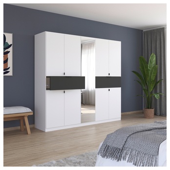 Šatníková skriňa TICAO IV alpská biela/metalická sivá, šírka 226 cm 1